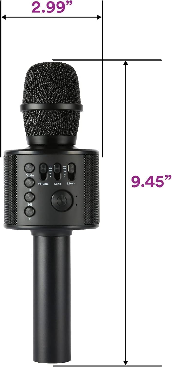 Core Innovations Wireless Bluetooth Karaoke Microphone with Built-in Speakers + HD Recording, Portable Handheld Mic | Black