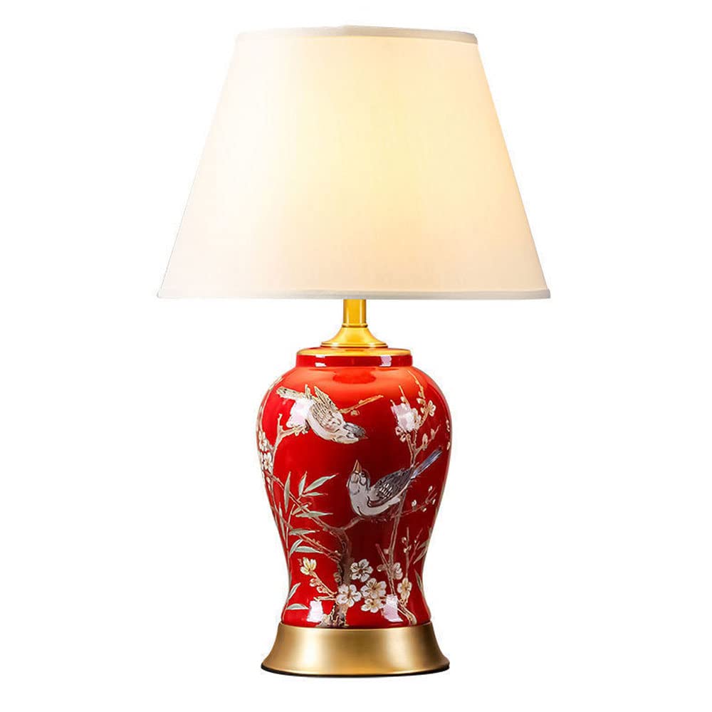 American Farmhouse Ceramic Table Lamp Bedside Lamps Red Wedding Ceramic Nightstand Lamp Desk Lamps for Bookcase Night Light