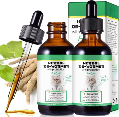 Tamiodfo Wurmkur Katze 60ml Entwurmungsmittel Katzen mit Probitika Natürliche Katzenwurmer-Tropfen Verbesserung der Verdauung Immunitätsschub- Kräuterentwurmer Entwurmung Katze- 2 Stück