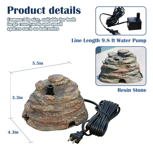 Bird Bath Fountain, Resin Granite with 9.8ft Long Wired Pump for Outdoor Garden Patio Decor, Rock Water Feature Fountain for Hummingbird Birdbath Aquariums and Fish Tank (Brown) by VicMolln - Used condition - Image 3