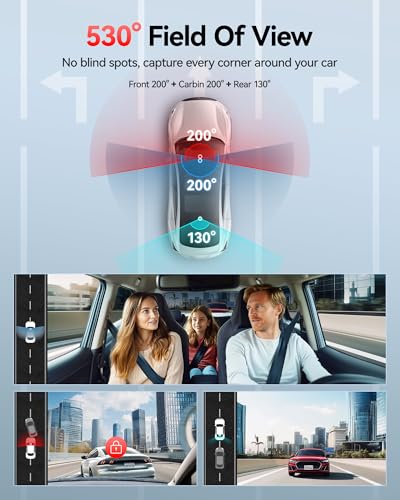 Image of REDTIGER 530 Dash Cam 3 Channel, 2.5K+2.5K+1080P Triple Car Camera with 128GB Card, IR Night Vision, Touch Screen, Dashcam for Front Inside Rear Included WiFi GPS, 24H Parking Mode