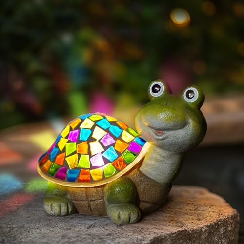 MININOVA Solar Mosaic Turtle Statues Outdoor Garden Decorations Kids Solar