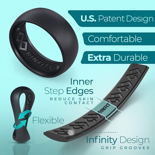 Rinfit Silicone Rings for Men 9mm Wide, 2mm Thick - Mens Silicone Wedding Bands - Step Edge, Rubber Ring for Sports & Workout - Patented Design3