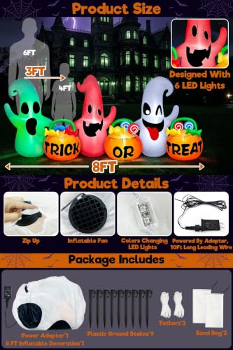 Image of 8 Ft Long Halloween Inflatable 3 Ghosts with Pumpkin Candy Bags Decoration