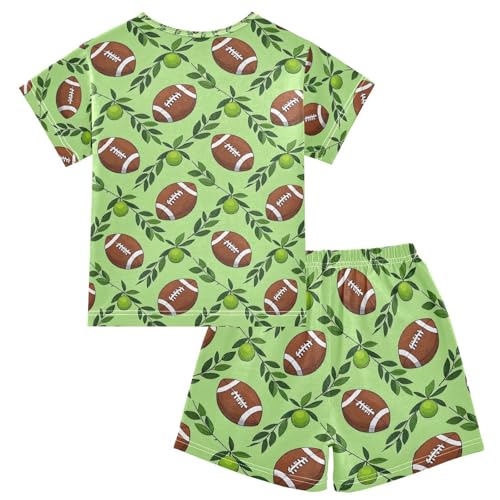 ALAZA Rugby American Football Green Pajamas Set Short Sleeve Cotton Sleepwear Summer Pjs 2 Piece 5-14Y2