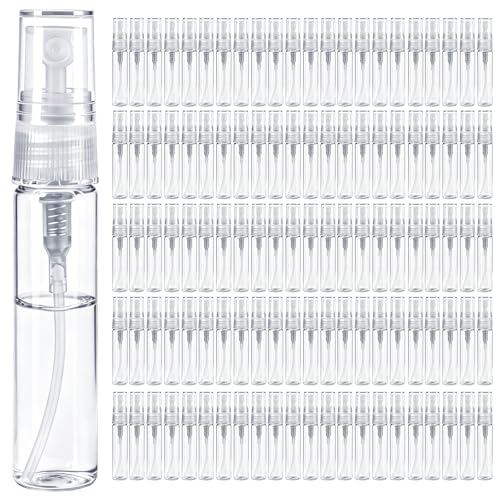 UCEHIPAW 500 mini botellas de spray de 5 ml, dispensador de perfume portátil, recargable, contenedor de vidrio transparente, pulverizador de perfume para limpiar aceites esenciales, viajes de bolsillo