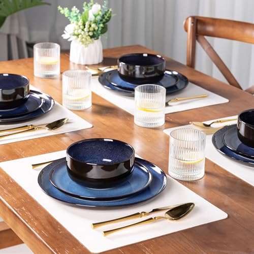 Image of LeRatio Ceramic Dinnerware Sets for 4,Plates and Bowls Sets,Handmade Reactive Glaze Dishes Set,Chip Resistant and Scratch Resistant | Oven&Dishwasher & Microwave Safe,Service for 4