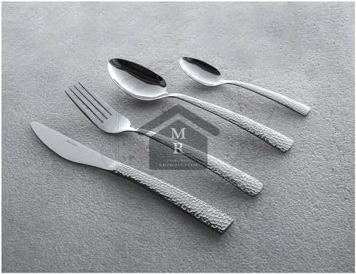 12 cucchaini caffe mm.147 SET POSATE 72 Pz. SATURNO ACCIAIO INOX 18/10 FINITURA MARTELLATA
