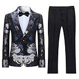 Boyland Boys Floral Suit Slim Fit Tuxedo Suits Jacquard Peak Lapel Black Tux Jacket Pants Party...