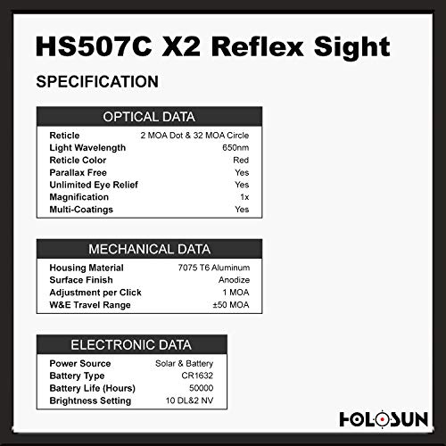 HOLOSUN HS507C-X2 Classic Multi Reticle Red Dot Sight, Black