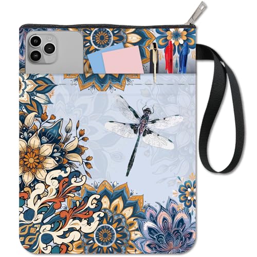 CRASPIRE Dragonfly Book Covers Vintage Book Sleeve Datura Book Protector for Paperbacks Washable Fabric Cloth Book Cover with Zipper and Extra Sleeve Pocket for Book Lovers Classmate Gifts