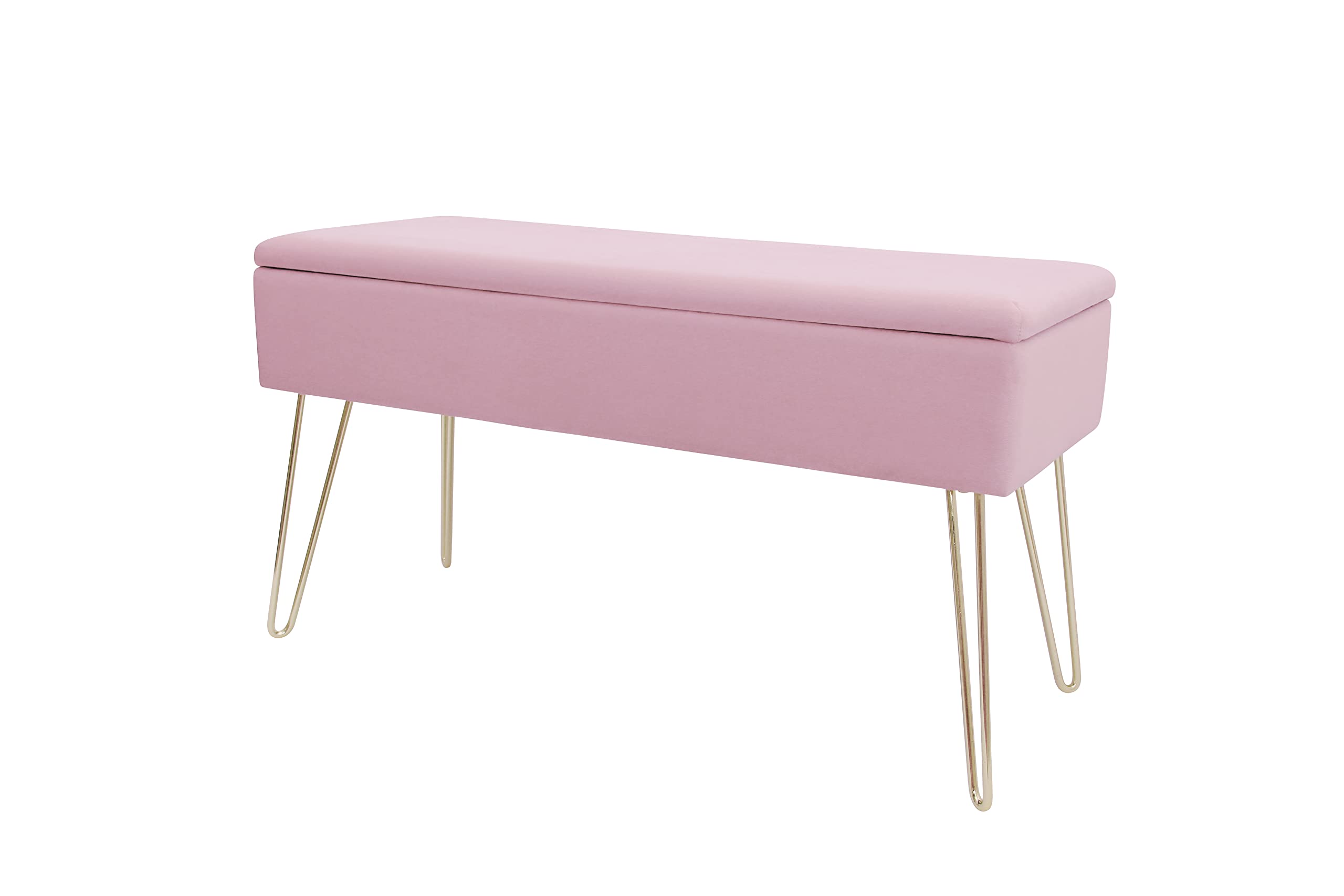 ECHTWERK Scarlett Banquete Scarlet-Banco Acolchado con Funda de Terciopelo (Rectangular, con Espacio de Almacenamiento, Patas de Metal), Color Rosa, Mezcla de poliéster, 75 x 30 x 42 cm