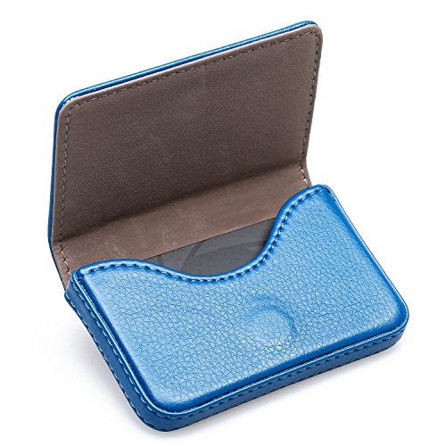 Image of RFID Blocking Wallet - Minimalist Leather Business Credit Card Holder with Magnetic, Blue, Small