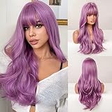 AISI QUEENS Purple Wigs for Women Long Purple Wig with Bangs purple wigs Purple Wavy Wigs Purple Syn