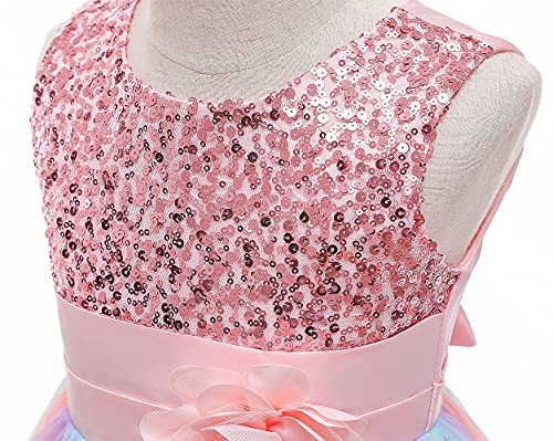 Super Fairy Flower Girls Sequin Mesh Tulle Rainbow Party Dress Princess Lace Ball Gown3