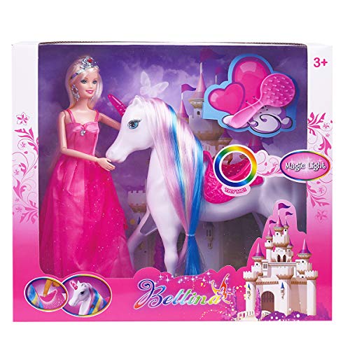 BETTINA Magic Light Unicorn & Princess Doll, Unicorn Toys Gifts for Girls, 2022 Christmas Birthday Gifts for Kids Aged 3 4 5 6 7