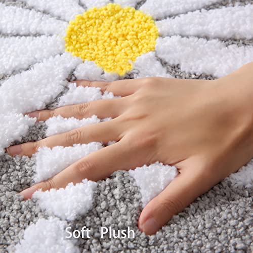 QJHOMO Grey Bath Mat White Flower Rug 50 x 80 cm, Non Slip Bath Mats for Bathroom, Soft Microfiber Bathroom Mat, Machine Washable Rug Durable Bathmat, Super Absorbent Floor Mat for Shower - Cosy Home Interiors QJHOMO Grey Bath Mat White Flower Rug 50 x 80 cm, Non Slip Bath Mats for Bathroom, Soft Microfiber Bathroom Mat, Machine Washable Rug Durable Bathmat, Super Absorbent Floor Mat for Shower - Image 2