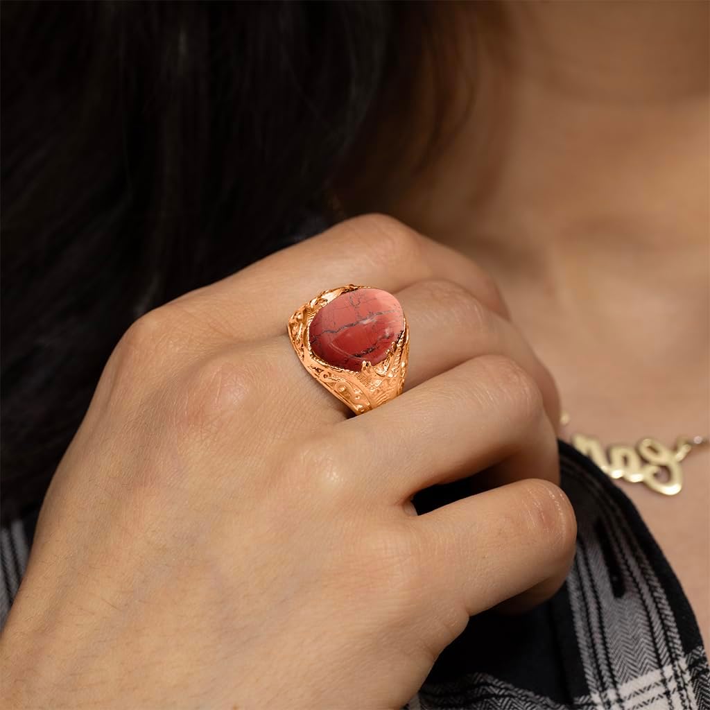 Natural Crystal Ring Men's Sword Design 18K Rose Gold Vermeil 925 Sterling Silver Oval Solitaire Gemstone Dainty Statement Healing Crystal Birthstone Luck Handmade Turkish Fine Jewelry