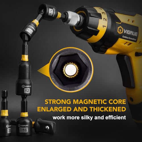 VIGRUE 46PCS Nut Driver Set for Impact Drill, Magnetic and Deep Nut Drivers, Metric & SAE Nut Drivers, Wing Nut Driver, Bit Extension, 1/4 Quick Change and Phillips Torx Hex Screwdriver Bit