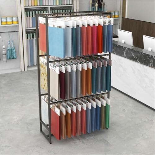 Metal Textile Fabric Display Rack, Commercial Fabric Curtain Sample Color Card Display Rack, Materials Sample Organizer for Showroom, Retail (Black, 150cm/59.1in)