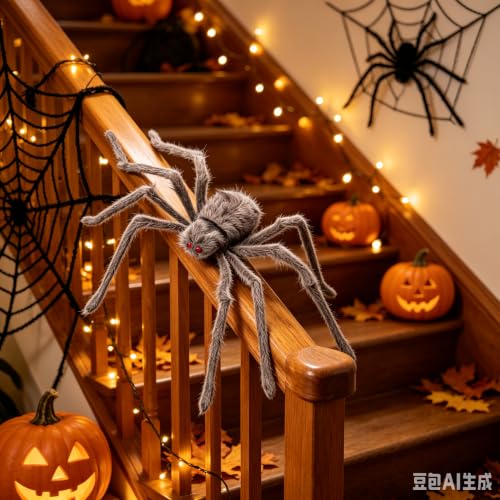 2 Pieces Horror Theme Creepy Giant Halloween Spiders for Outdoor Decor - image 7