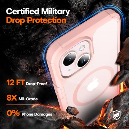 Image of TAURI for iPhone 15 Case, Compatible with MagSafe [Anti-Yellowing] with Screen Protectors, Military-Grade Protection, Shockproof Slim Magnetic Phone Case for iPhone 15 6.1 inch, Pink | with Screen Protector, Not-Yellowing Military-Grade Protection, Shockproof Slim Magnetic Case for iPhone 15