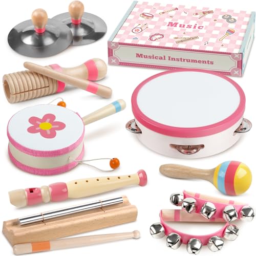 Baby Musical Instruments - Montessori Musical Toys for Toddlers 1-3, Wooden Percussion Instruments Set, Kids Preschool Educational Music Learning Toys, Christmas Birthday Gifts for Boys Girls 18m+