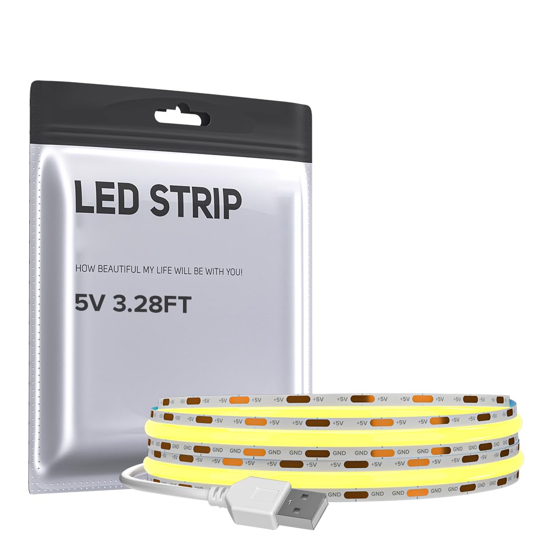 COB LED Strip Lights USB Powered DC5V 3.28FT 320LEDs White 2700K 8mm Width High CRI 90+ 5V 7W/m Flexible High Density for TV Backlight PC Bedroom Kitchen Home Decor