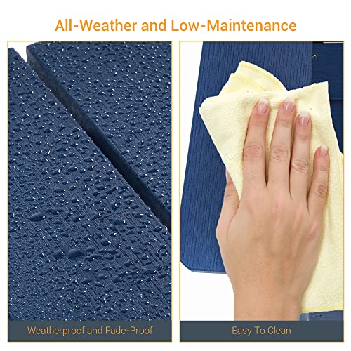 Missbrella Foldable Adirondack Chair, Weather Resistant Wood-Grain Finish Chair With Wide Backrest For Beach, Poolside And Lawn Set Of 2,Navy Blue #TOP3