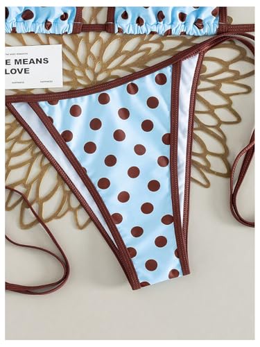 Image of WDIRARA Women's Polka Dots 2 Piece Swimsuit Halter Triangle String Bikini Set Tie Side Bathing Suit