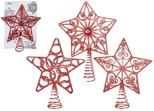 Red Assorted Design Luxury Glitter Tree Top Star, Pack Of 1, Elegant & Unique Decorative Tree Topper - Image 2