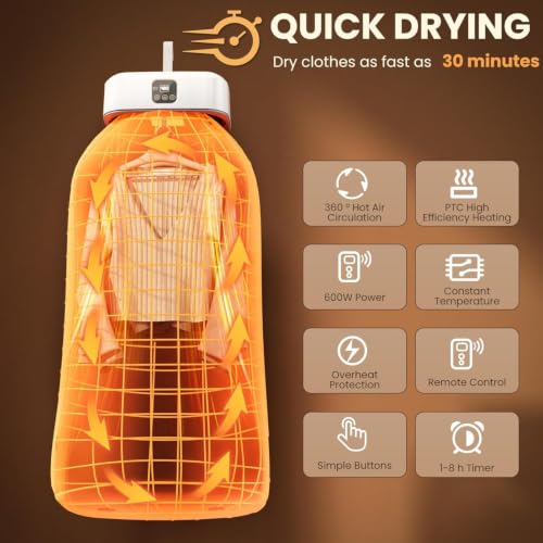 Image of Portable Electric Cloth Dryer - Foldable Drying Rack with Heater & Timer, Compact Clothes Drying Machine for Home, Travel & Indoor Use