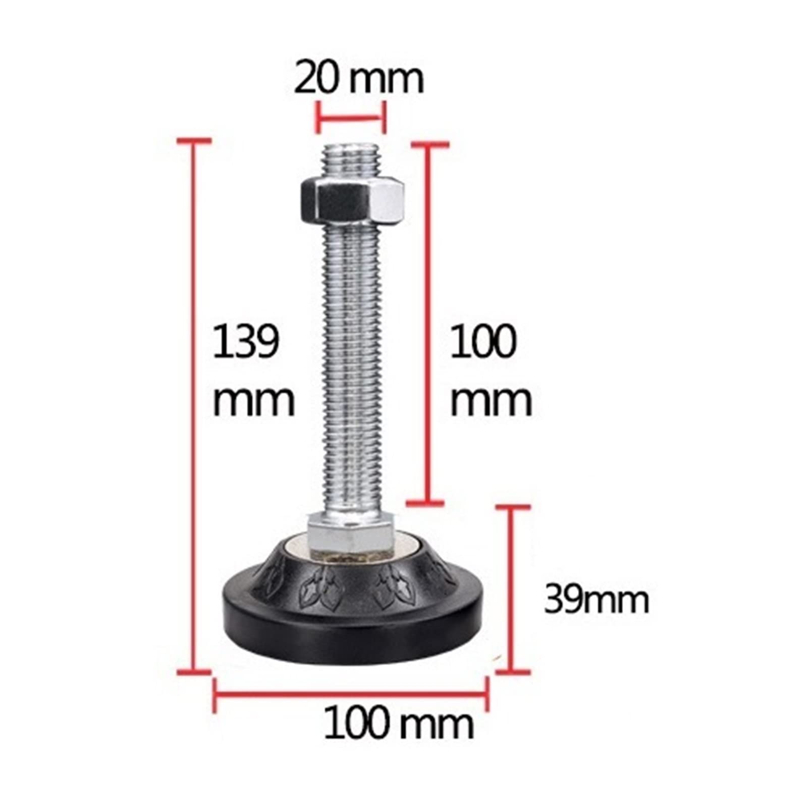 KETTEL 4 Stück Möbel-Nivellierfüße, DIY verstellbare Fußnivellierpads, mit rutschfester PVC-Unterlage, für Möbel und mechanische Ausrüstung (Größe: 100 x m24 x 100 mm)