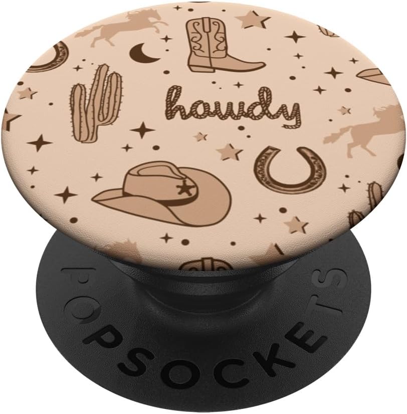Pastel Cowboy Hat and Boot Pattern Brown Cowgirl Aesthetic PopSockets PopWallet for MagSafe