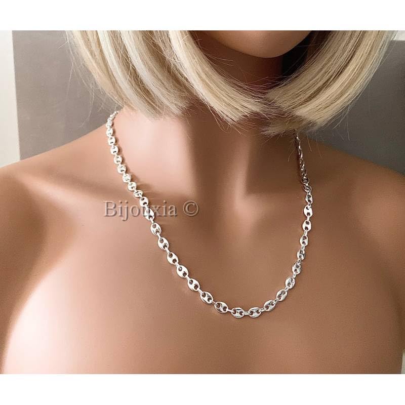 Catena da uomo, 6 x 60 cm, maglia a chicco di caffè, in argento 925/1000