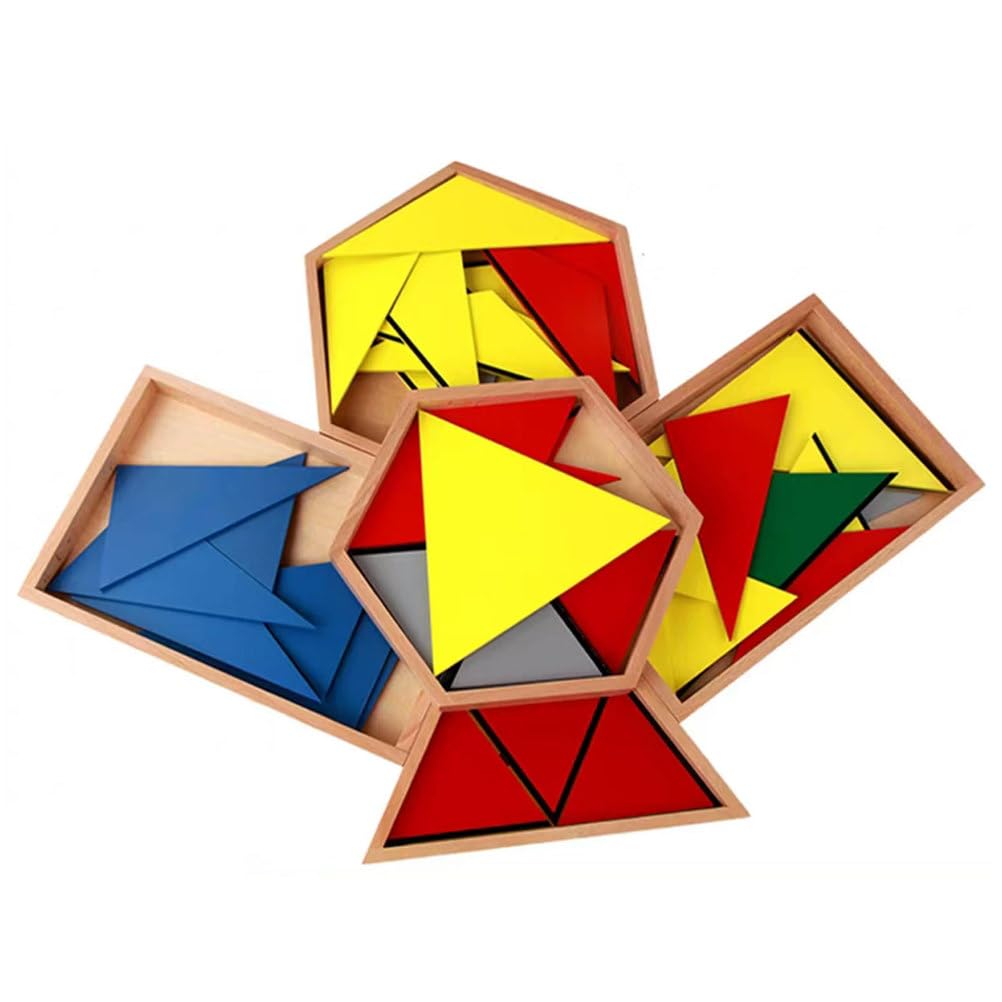 Drewniane trójkąty konstrukcyjne Montessori | Układanka kształtami geometrycznymi, sensoryczna edukacyjna zabawka poznawania kształtów płaskich, klocki nauki geometrii