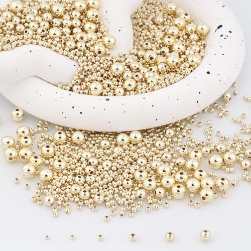 450pcs 14K Gold Filled Round Spacer Beads Seamless Ball Beads for DIY Jewelry Bracelet Necklace Making Findings (14K 2mm)