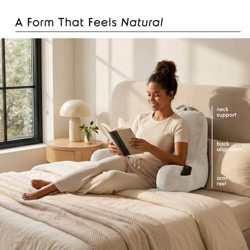 Image of Nestl Reading Pillow with Shredded Memory Foam, Designed for Sitting Up in Bed and Couch, Back and Arms Adjustable Support for Adult & Teens Backrest Pillows for Reading, with Washable Cover Linen