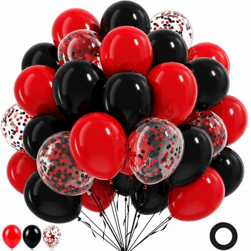 Image of 50 PCS Red & Black Balloons Set, Red Black Confetti Balloons Decorations, 12in Latex Balloons Kit for Birthday, Party, Graduation, Anniversary, Celebration Supplies
