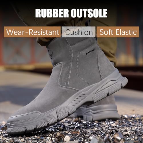 Image of GLANOUDUN Steel Toe Boots for Men Welding Work Boots Indestructible Mens Safety Toe Boot Zipper Construction Boot Laceless Welder Footwear