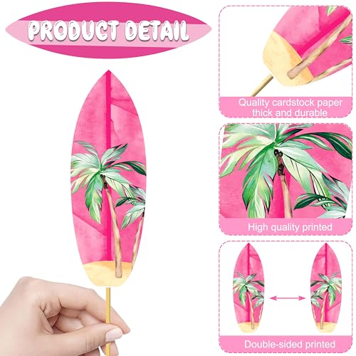 Image of 20pcs Vintage Surfing Surfboard Centerpiece Sticks Pink Surf Surfboard Theme Centerpiece Decorations for Table Summer Surfing Party Decorations Summer Beach Birthday Hawaii Surf Party Supplies