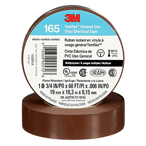 Image of 3M Temflex 165 Solvent-Free Vinyl Electrical Tape: 3 /4 in. x 60 ft. (Brown)