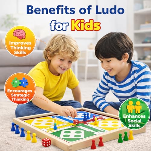 Image of 2 in 1 Wooden Magnetic Board Game | Ludo + Snakes & Ladders Combo | 30x30 cm Travel Friendly Family Game | Classic Indoor Game for Kids & Adults (2-4 Players)