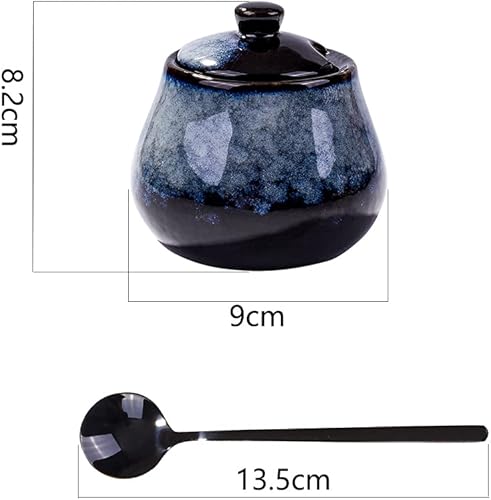 Miniatura 2 de Ceramic Sugar Bowls for Sugar Seasoning Salt Container with Lid and Stainless Steel Spoon for Home and Kitchen(Blue-gray)