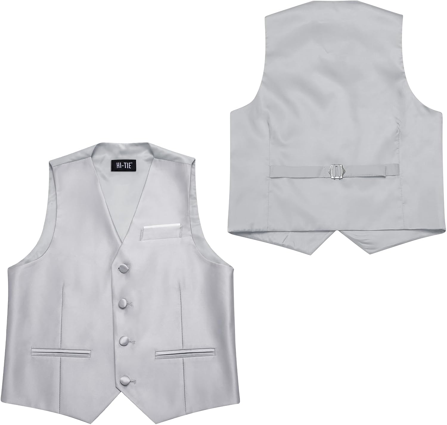 Hi-Tie Boys Vest Solid Suit Vest for Boy Tie Bowtie Pocket Square Cufflinks Lapel Pin Tie Clip Vests Kid 6-18 Years