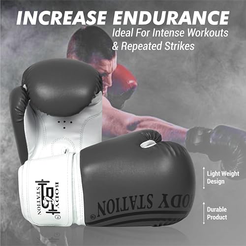 Image of Boxing Gloves - Faux Leather Training Gloves with Hook and Loop Velcro Closure for Long-Lasting Strength and Durability