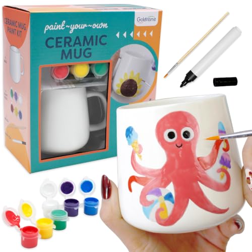 goldentime DIY Mug Painting Kit for Adults & Kids Includes Blank Ceramic Mugs to Decorate Paintable Mugs and Painting Supplies Paint Your Own Mug for Mothers Day Fathers Day!