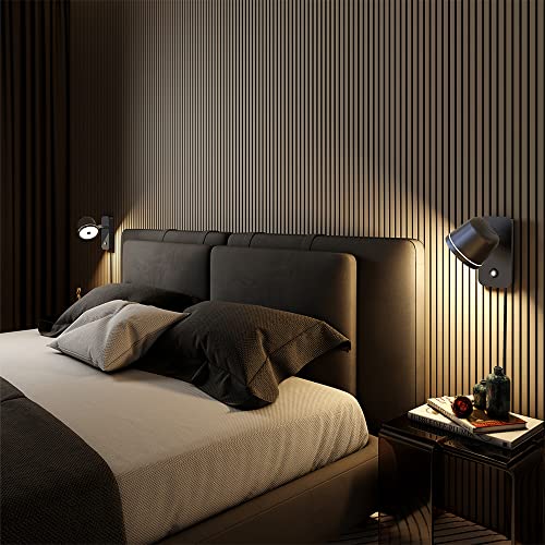 Image of Aisilan Black Wall Sconce, 5W Dimmable Wall Sconces, Adjustable Angle Indoor Wall Lights with Plug in Cord, LED Wall Mounted Bedside Lamps for Living Room Stairway Hallway
