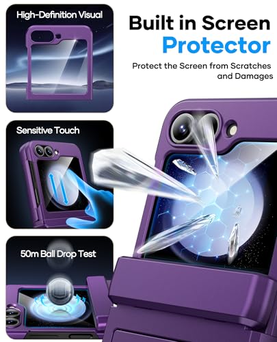 Image of ASAFCASE for Samsung Galaxy Z Flip 5 Wallet Case with Card Holder, Purple | Outer Screen Protector, Hard Hinge Protection, Shockproof Rugged Phone Protective Cover Case for Galaxy Z Flip 5 5G 2023
