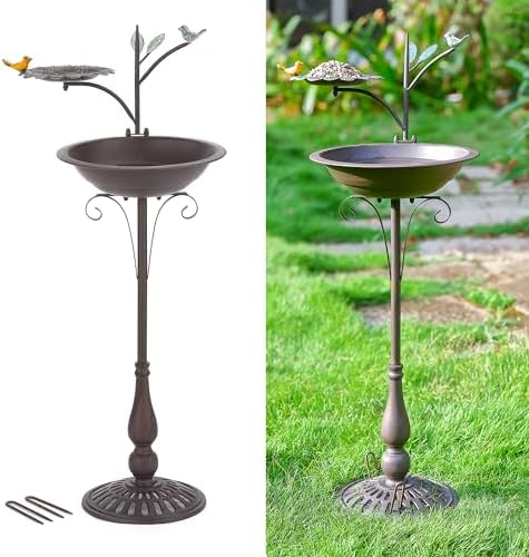 bird bath with bird feeder combo that will transform your garden 6 Retrome Bird Baths for Outdoors with Pedestal, Iron Bird Feeder & Birdbaths Combo Stand for Outsides, 11" Dia.